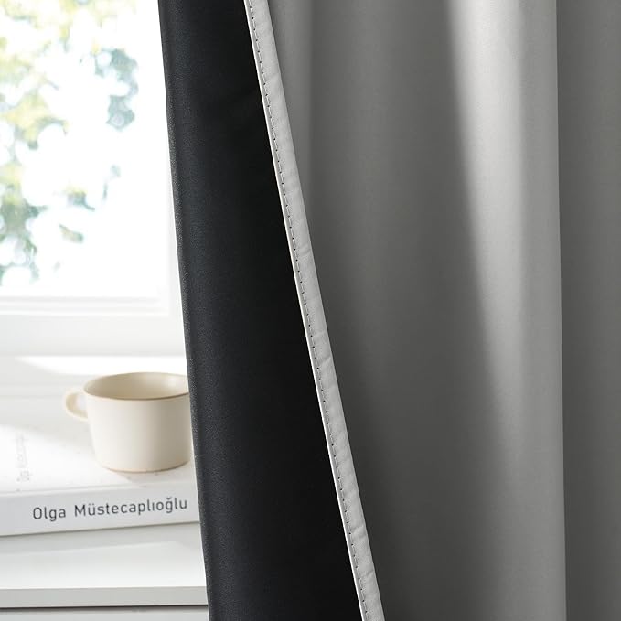 RYB HOME 100% Blackout Short Curtains for Small Window, Thermal Insulated Total Room Darkening Noise Reducing Curtains for Kitchen Bathroom Basement, 42 inches Wide by 45 inches Long, Silver Grey