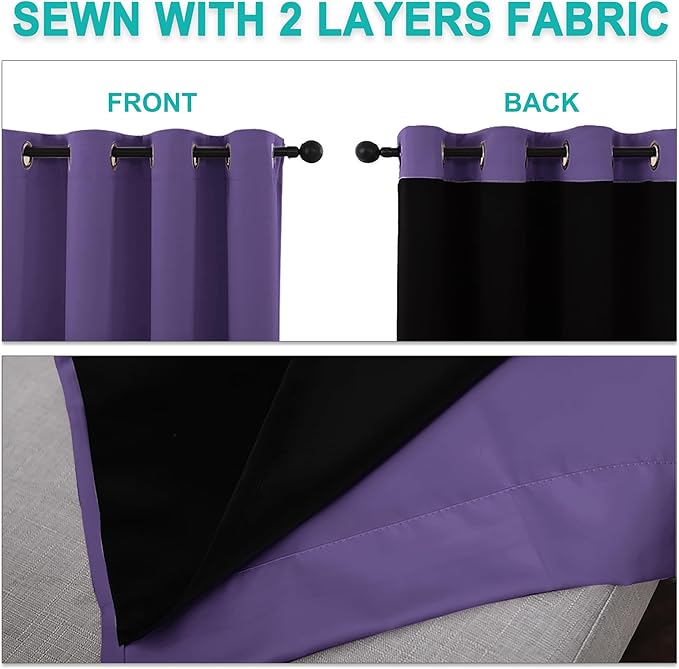 NICETOWN Lilac Purple Full Shade Curtain Panels, Pair of Thermal Insulated & Energy Efficiency Blackout Curtains for Living Room Windows, Lined Silky Performance Window Dressing (46" Wide x 72" Long)