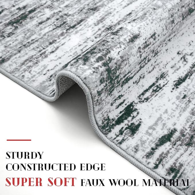 Lansny Modern Abstract Runner Rug 2x10, Black Grey White Washable Long Kitchen Runner Non-Slip Soft Hallway Rug Runner Thin Print Faux Wool Carpet for Entryway Bedroom Laundry Room Indoor Home Decor