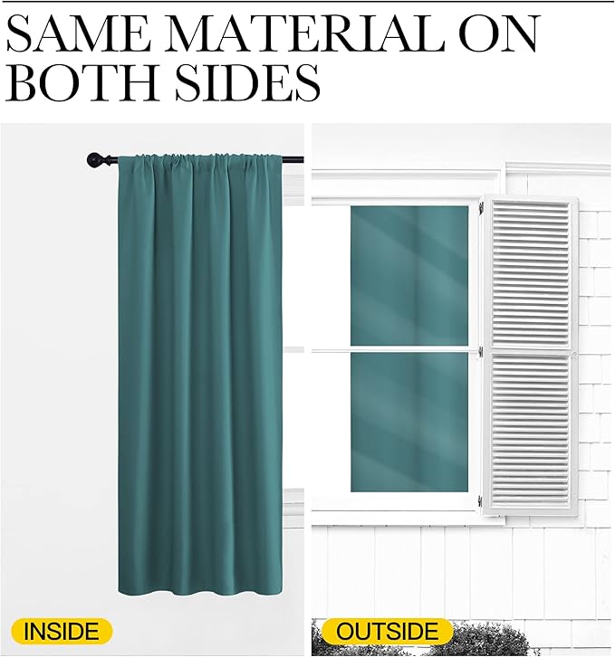 NICETOWN Blackout Curtains for Living Curtains, Three Pass Microfiber Noise Reducing Thermal Insulated Solid Rod Pocket Blackout Window Curtains for Kids Room (Sea Teal, 2 Panels, 34-inch x 72-inch)