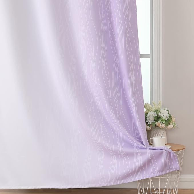 Estelar Textiler Lilac and Greyish White Blackout Curtains 45 Inch Length, Light Blocking Gradient Drapes for Kitchen, Thermal Insulated Grommet Ombre Curtains for Bathroom,52Wx45L,2 Panels