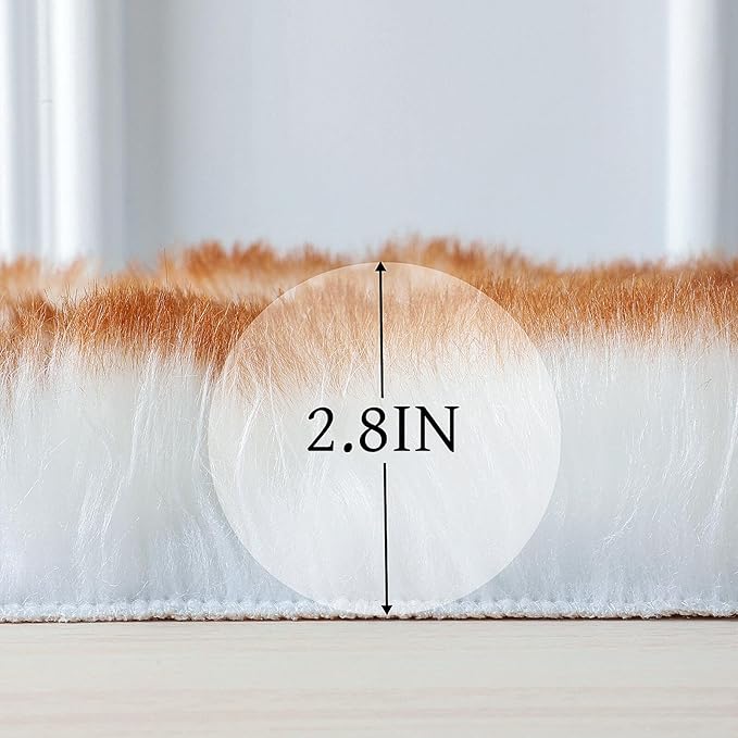 linmopm Faux Fur Rug Sheepskin Shag Fluffy Fuzzy 4x6 ft Rugs for Bedroom Bedside Bed Floor Living Room Plush High-Density Cushion Carpet Super Sofa Cover White and Yellow