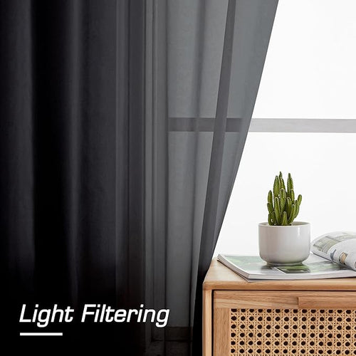 Aiyufeng 108 Inch Black Sheer Window Curtains for Farmhouse, Rod Pocket Voile Window Treatment Vertical Panels for Study Room/Bedroom/Living Room, Black, W59 x L108, 2 Panels