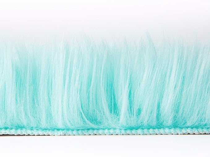 Ashler Faux Fur Area Rug, Fluffy Shaggy 3 x 5 Feet Rectangle Turquoise Fuzzy Machine Washable Shag Rug for Nursery, Kids & Living Room