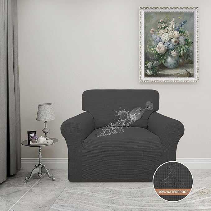 Easy-Going 100% Waterproof Oversized Chair Couch Cover, Dual Waterproof Sofa Cover, Stretch Jacquard Sofa Slipcover, Leakproof Furniture Protector for Kids, Pets, Dog and Cat, Dark Gray