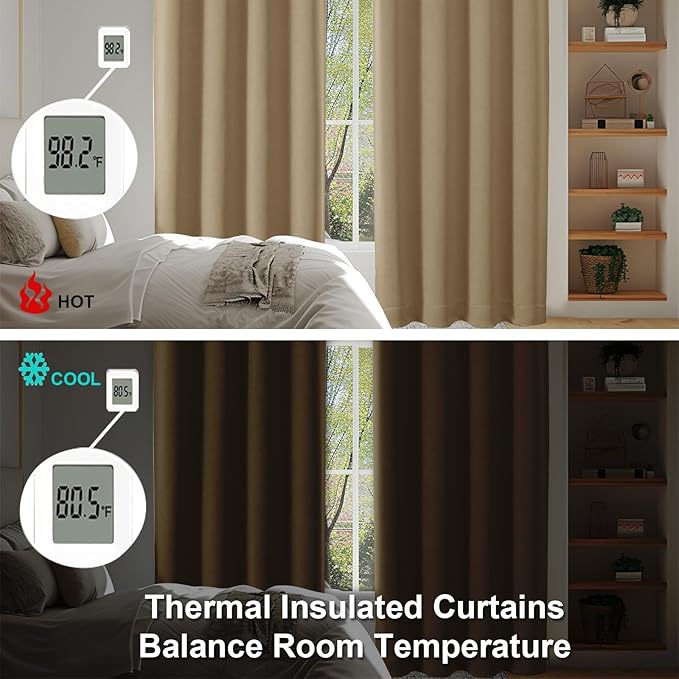 Simplebrand Taupe Blackout Curtains for Bedroom 96 Inches Long 2 Panels, Solid Thermal Insulated, Energy Saving Living Room Window Treatment Curtains Blackout Drapes, W50 x L96 Inch, Taupe