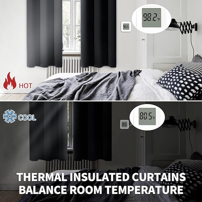 BGment Blackout Curtains for Living Room - Grommet Thermal Insulated Room Darkening Curtains for Bedroom, Set of 2 Panels (52 x 45 Inch, Black)