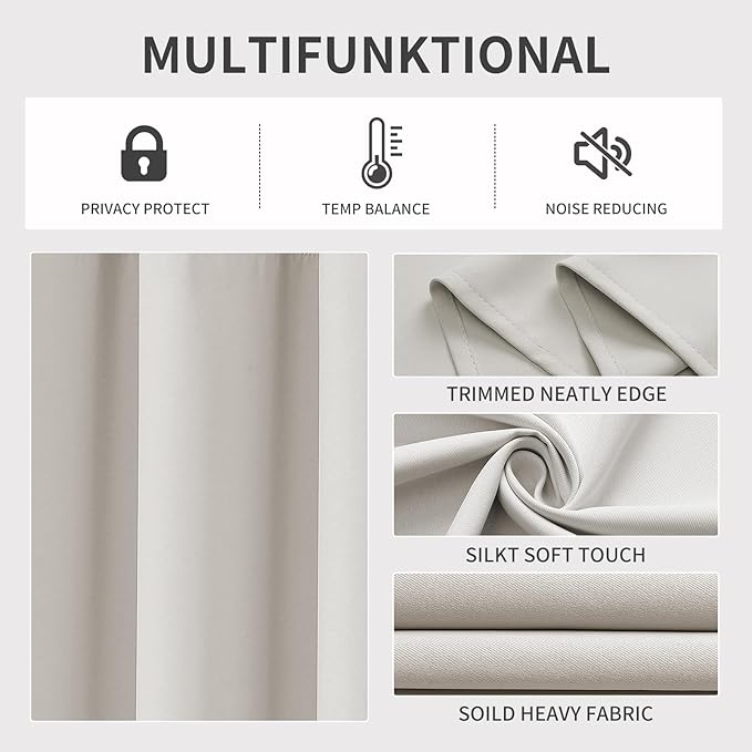 Joydeco Blackout Curtains 72 Inch Length 2 Panels Set, Thermal Insulated Long Curtains& Drapes 2 Burg, Room Darkening Grommet Drapes for Bedroom Living Room Window (Natural, W52 x L72 Inch)