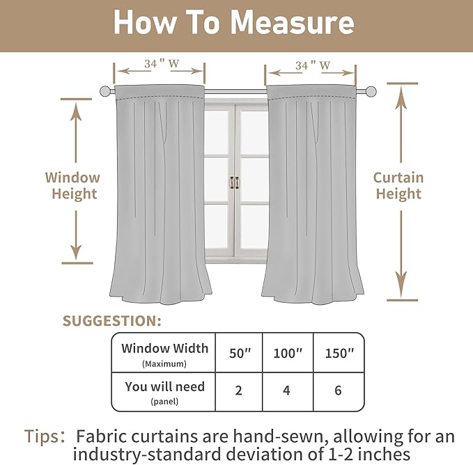 LAMIT 54 Inch Semi Sheer Window Linen Curtains, Light Filtering Panels Back Tab and Rod Pocket Neutral Drapes for Bedroom/Living Room, Brown, 2 Panels, 34 x 54 Inch