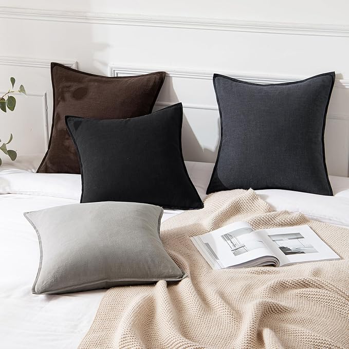MIULEE Decorative Linen Pillow Covers 18x18 Inch Light Gray Boho Farmhouse Neutral Couch Throw Pillows for Bed Pack of 2 Accent Modern Pillowcase Sofa Livingroom Home Decor