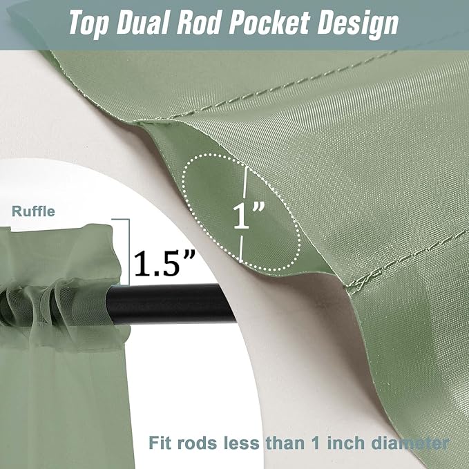 Extra Wide Sheer Sage Green Curtains 84 Inches Long 2 Panels, Soft Airy Transparent Light Filtering Elegant Patio Curtains for Sliding Glass Door, Top Dual Rod Pocket Design, 2x59Wx84L Inches