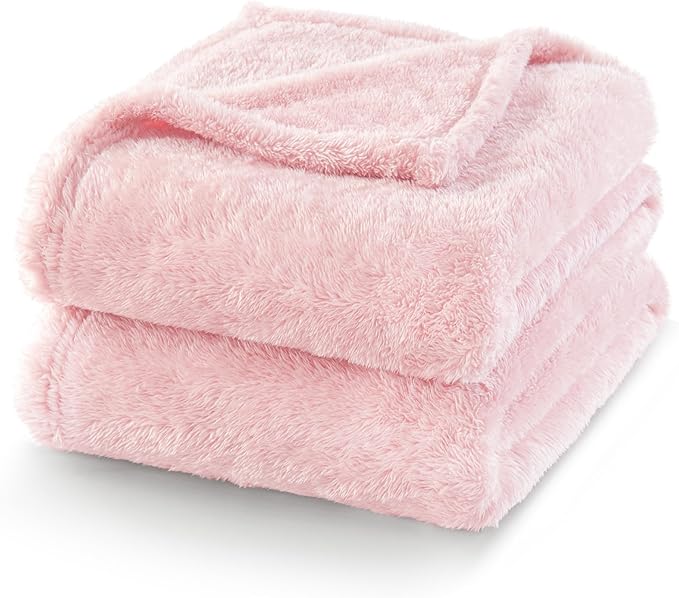 Exclusivo Mezcla Plush Fuzzy Fleece Bed Blanket Queen Size, Super Soft, Fluffy and Warm Blankets for Couch, Bed, All Season (Light Pink, 90x90 Inches)