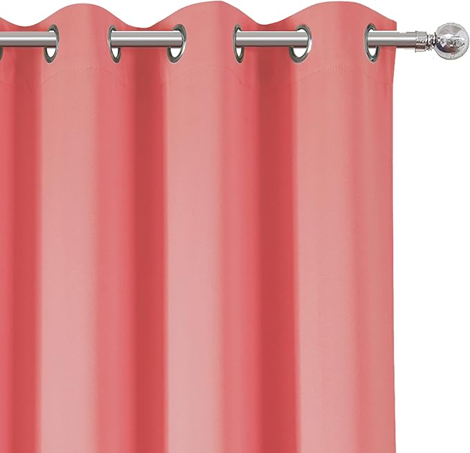 LEMOMO Coral Blackout Curtains 52 x 54 Inch Length/Set of 2 Curtain Panels/Thermal Insulated Room Darkening Blackout Curtains for Bedroom