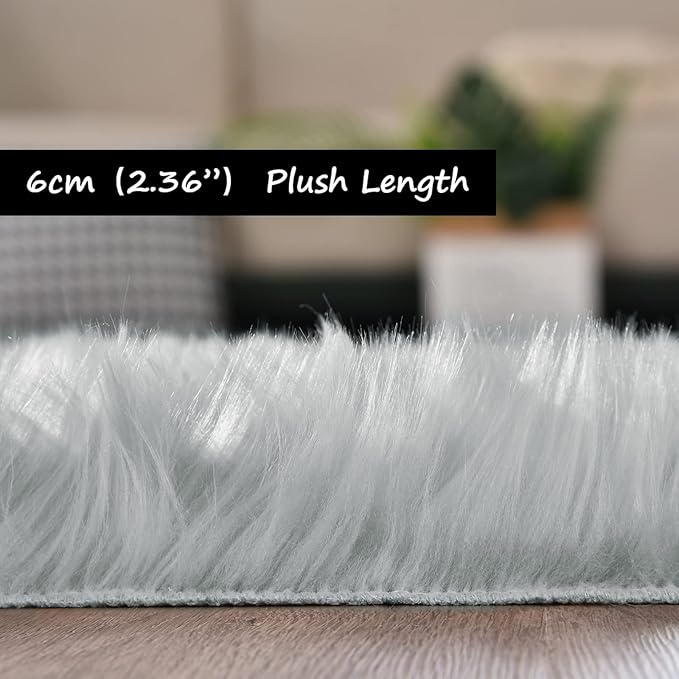 Goolela Grey Round Rug 4ft Fluffy Circle Fuzzy Furry Carpet for Bedroom Bedside Living Room Faux Sheepskin Fur Plush