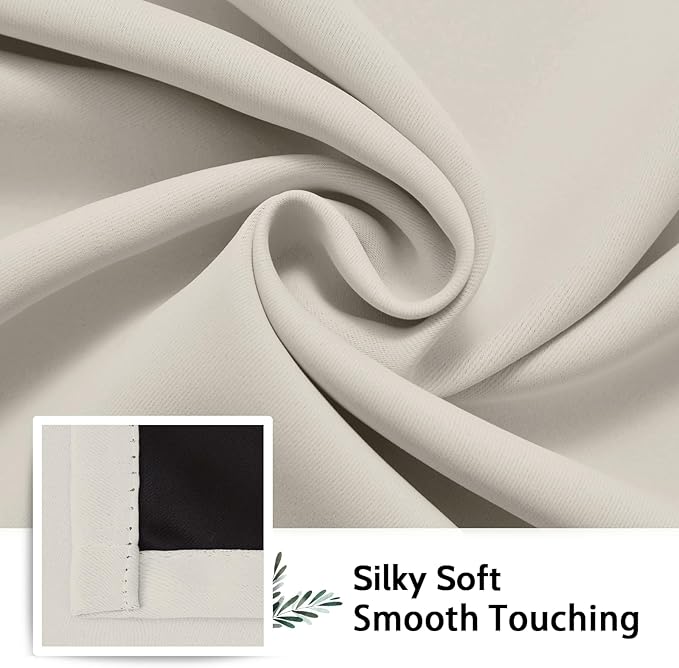 SimpleHome 100% Blackout Curtains for Bedroom,Thermal Insulated Cream Grommet Window Drapes Room Darkening Curtains for Living Room with Black Back,42 x 54 Inch,2 Panels