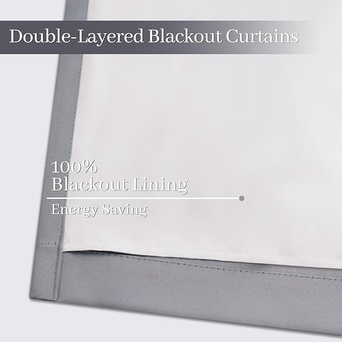 Yakamok Grey Room Darkening 100% Blackout Curtains Grommet Window Treatments with 2 Thick Layers-Gray Thermal Insulated Drapes Set of 2 Panels for Bedroom Living Room 52 Inches by 72 Inches Length