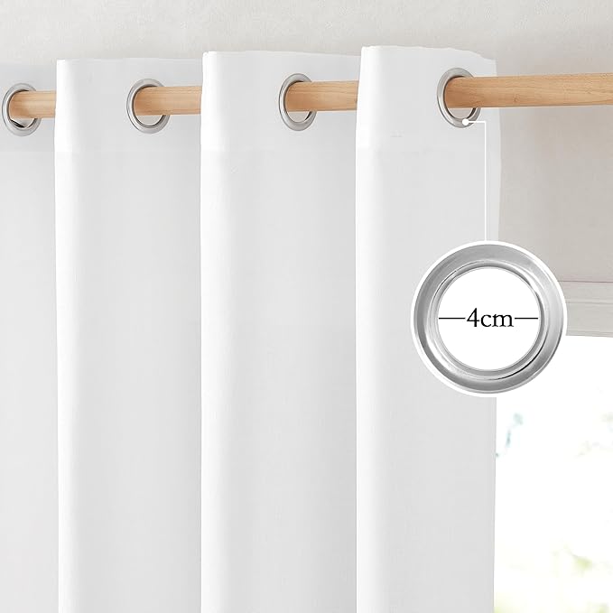 NICETOWN Linen White Curtains 96 inches Long for Farmhouse, Grommet Thick Linen Flax Drapes Privacy Added with Light Filtering Window Treatments for Bedroom/Living Room, W55 x L96, 2 Panels
