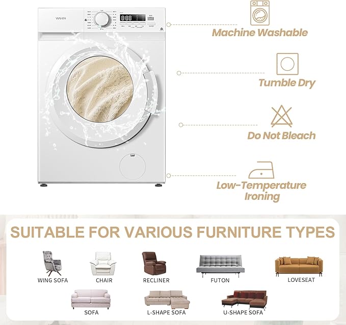 HANDONTIME Washable Couch Covers for Sofa Boho Couch Covers for 3 Cushion Sofa Pet Friendly Beige Chenille Jacquard Couch Protector for Dogs Plant Branch Sectional Cover Sofa Slipcovers, 71" X 118"