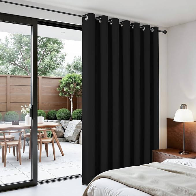 Joydeco Blackout Patio Sliding Door Curtains 84 Inches Long, Grommet Privacy Room Divider Curtains, Extra Wide Thermal Blackout Drapes for Bedroom Living Room (Black, 60Wx84L, 1 Panel)