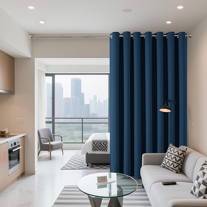 Joydeco Blackout Patio Sliding Door Curtains 108 Inches Long, Grommet Privacy Room Divider Curtains, Extra Wide Thermal Blackout Drapes for Bedroom Living Room (Navy Blue, 80Wx108L, 1 Panel)