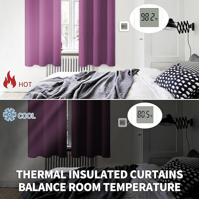 BGment Room Darkening Curtains 45 Inches Long - Grommet Thermal Insulated Drapes Window Treatment Curtains for Bedroom, 2 Panels, 38 x 45 Inch, Eggplant Purple