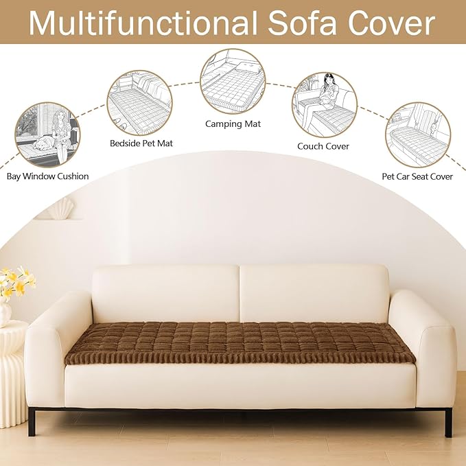 hyha Couch Covers for Dogs Washable, Non Slip Plush Dog Sofa Protectors, Fuzzy Pet Couch Covers for 3 Cushion Sofa Pet Friendly (Brown, 27.6" x 70.9")