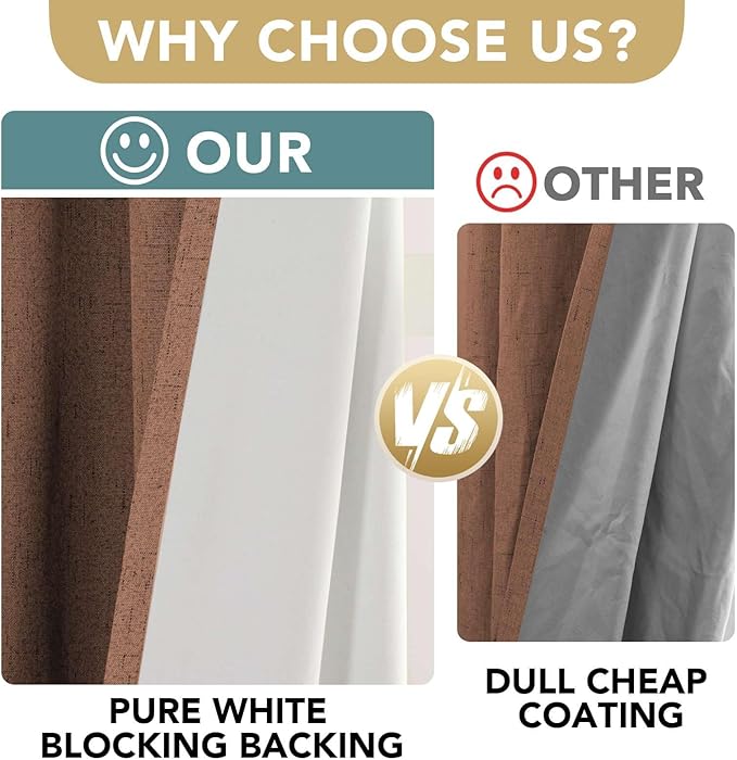 H.VERSAILTEX Linen Blackout Curtains 63 Inches Long 100% Blackout Thermal Insulated Textured Linen Look Curtain Draperies Anti-Rust Grommet, Energy Saving with White Liner, 2 Panels, Washed Spice