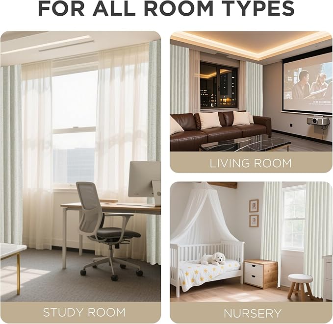 Joydeco Blackout Curtains for Bedroom - 108 Inch Long 100% Light Blocking 2 Panels Beige Drapes, Thermal Insulated Room Darkening Curtains, Linen Textured for Living Room, Rod Pocket & Back Tabs