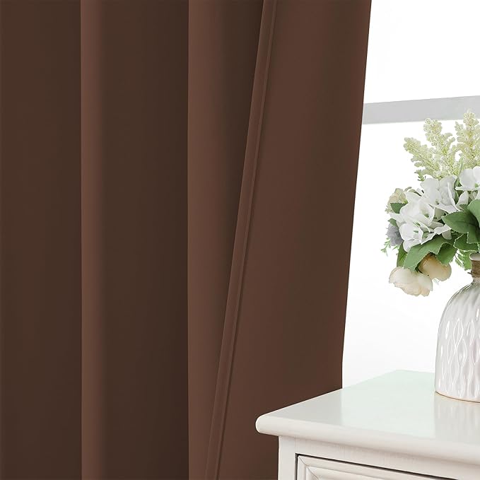 CUCRAF Custom Blackout Curtains for Bedroom Living Room, Rod Pocket Room Darkening Curtain Thermal Insulated Light Blocking Window Drapes 1 Panel (Custom Size, Brown)