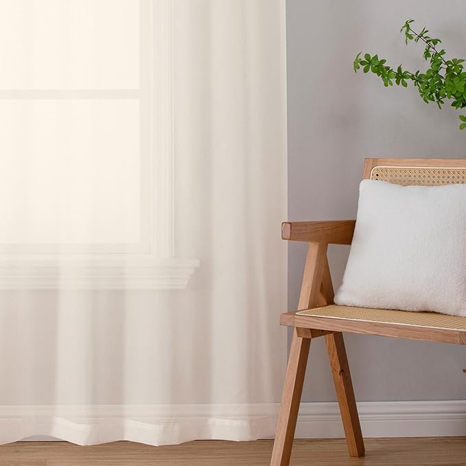Chyhomenyc Cream Sheer Curtains 108 Inches Long - Light Filtering Voile Extra Long Panel Drapes for Floor to Ceiling Window, Elegant Soft Living Room Curtains, Each 42Wx108L Inch, 9FT, 2 Panels