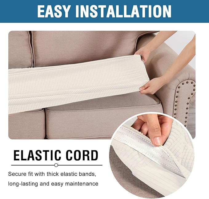 H.VERSAILTEX Super Stretch Individual Seat Cushion Covers Sofa Covers Couch Cushion Covers Slipcover Sets Thick Jacquard Textured Twill Fabric (1 Piece Sofa Cushion Cover, Porcelain White)