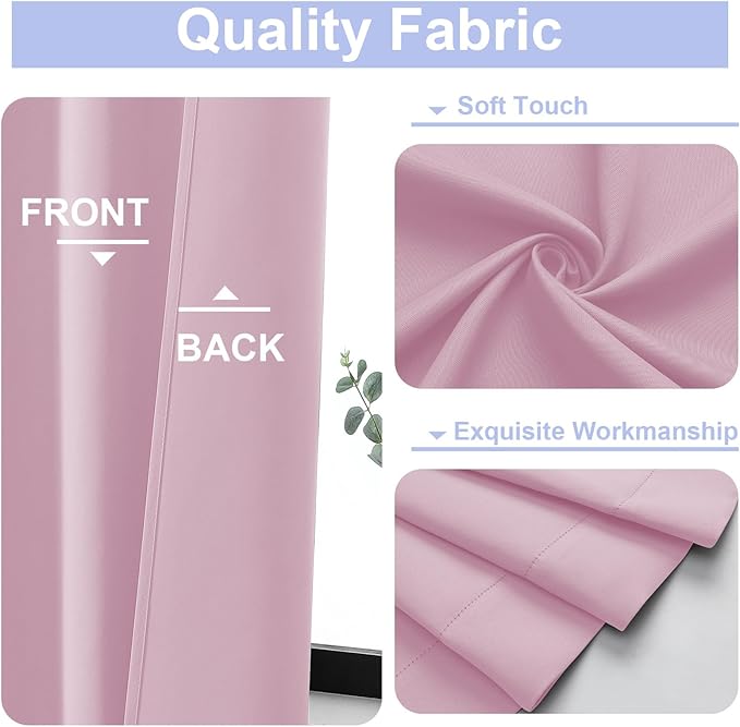 Simplebrand Ava Pink Blackout Curtains for Bedroom 72 Inch Length 2 Panels Set, Privacy Thermal Insulated Rod Pocket Door Window Curtains for Patio French Front Door, W40 x L72 Inch