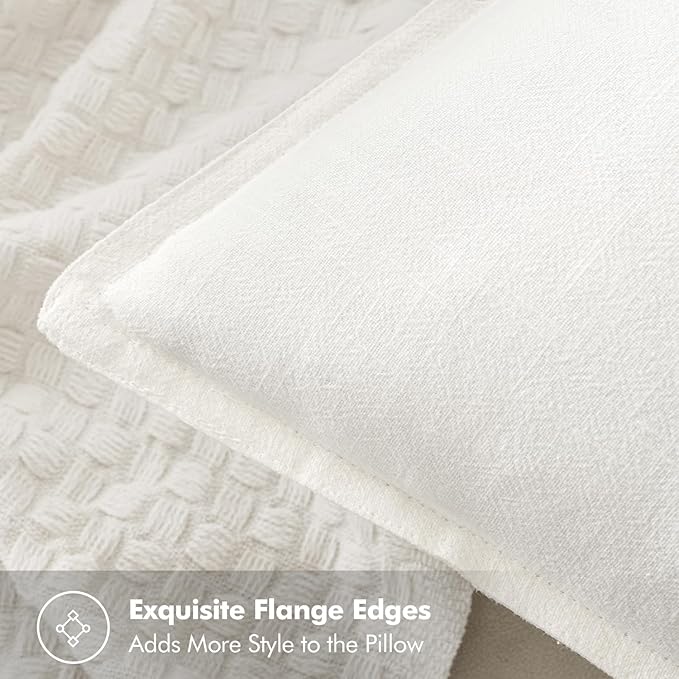 MIULEE Decorative Linen Pillow Covers 18x18 Inch Cream White Boho Farmhouse Neutral Couch Throw Pillows for Bed Pack of 2 Accent Modern Pillowcase Sofa Livingroom Home Decor