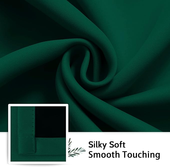 SimpleHome 100% Blackout Curtains for Bedroom,Thermal Insulated Dark Green Grommet Window Drapes Room Darkening Curtains for Living Room with Black Back,52 x 72 Inch,2 Panels