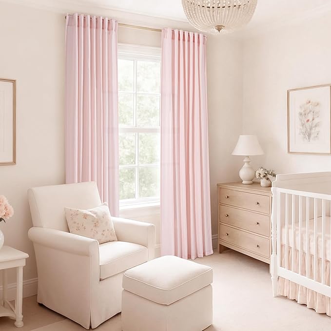 Extra Long Light Pink Linen Curtains 120 Inch Length 2 Panels for Girls Bedroom Living Room Light Filtering Semi Sheer Window Drapes Back Tab Rod Pocket Modern Farmhouse Decor