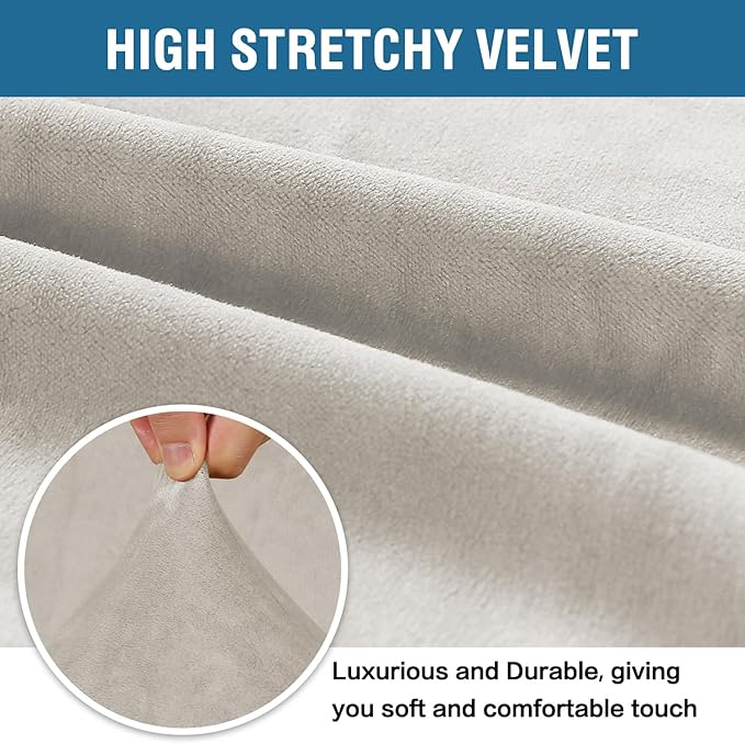 H.VERSAILTEX Stretch Velvet Sofa Covers Large Couch Covers Sofa Slipcovers Furniture Protector Soft with Non Slip Elastic Bottom, Feature Thick Comfy Rich Velour (Extra Wide Sofa 98"-105", Oatmeal)