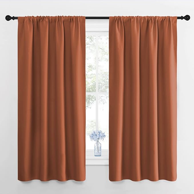 NICETOWN RV Blackout Curtains for Camper Windows, Burnt Orange, 34" x 30", Set of 2, Kitchen Curtains, Short Blackout Drapes, Thermal Insulated Rod Pocket Window Treatment Draperies for Nursery