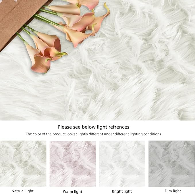 ORINOVA White Shag Rugs for Living Room 9x12 Area Rugs for Bedroom Large Washable Furry Faux Sheepskin Fluffy Fur Rug for Nursery Rectangle Rug