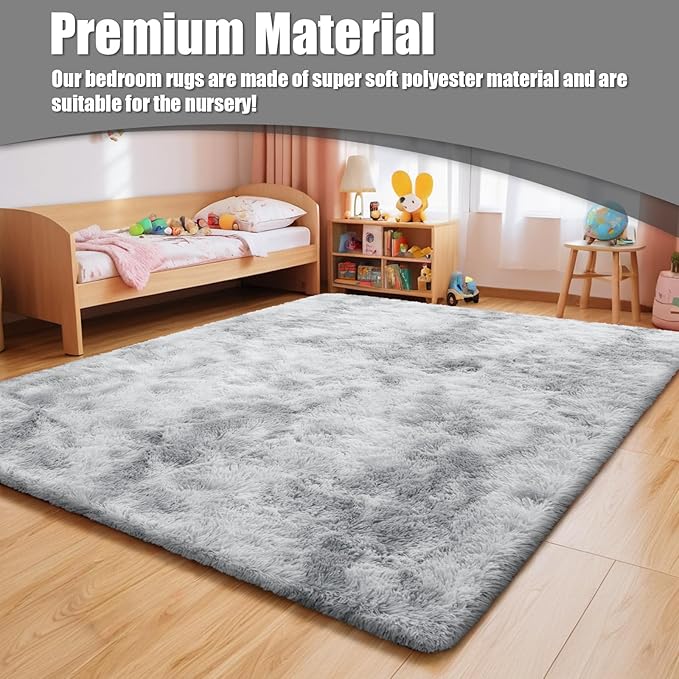 6x9 Fluffy Area Rug for Living Room,Shag Area Rugs for Bedroom,Soft Fuzzy Rug Non-Shedding Indoor Plush Carpet for Kids Bedroom Nursery Dorm Home Decor,Tie-Dyed Grey