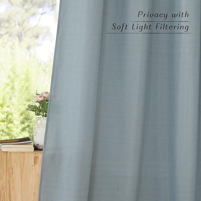 NICETOWN Linen Curtains for Windows 90 inch Long, Grommet Semi Sheer Vertical Drapes Privacy Added with Light Filtering for Doorway/Living Room, Stone Blue, W42 x L90, 2 Pieces