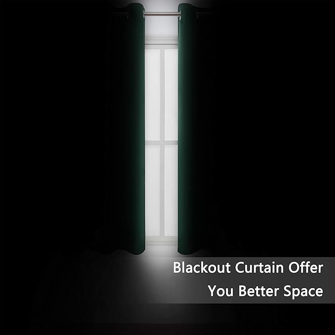 LEMOMO Dark Green Blackout Curtains/42 x 63 Inch/Set of Two Panels Grommet Bedroom Curtains
