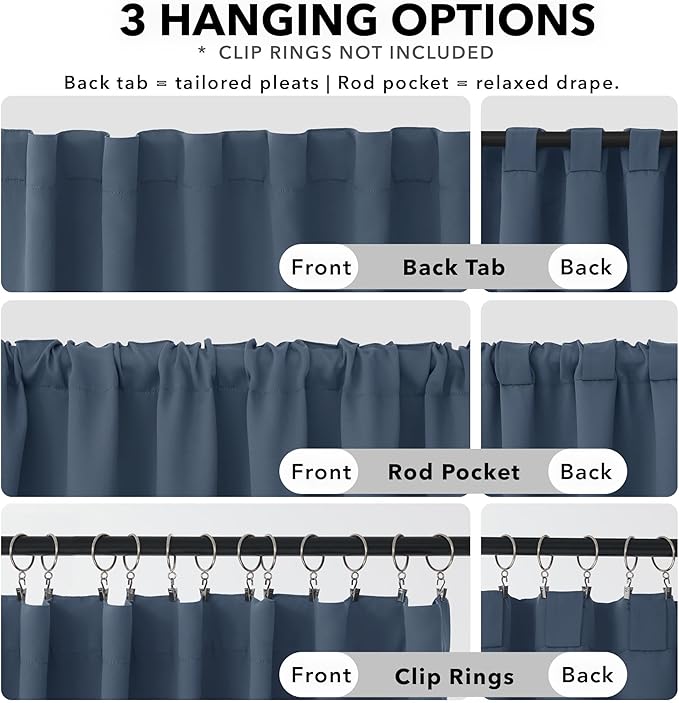 Deconovo Blackout Curtains, Thermal Insulated, W42 x L72 2 Panels, Back Tab, Machine Washable, Room-Darkening Drapes for Bedroom/Living Room Stone Blue