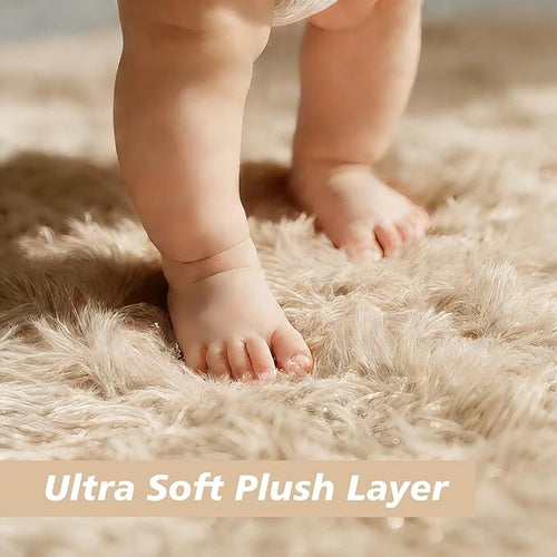 8x10 Fluffy Area Rugs for Living Room,Shag Area Rug for Bedroom,Beige Soft Fuzzy Rug Non-Shedding Indoor Plush Carpet for Kids Bedroom Nursery Home Decor