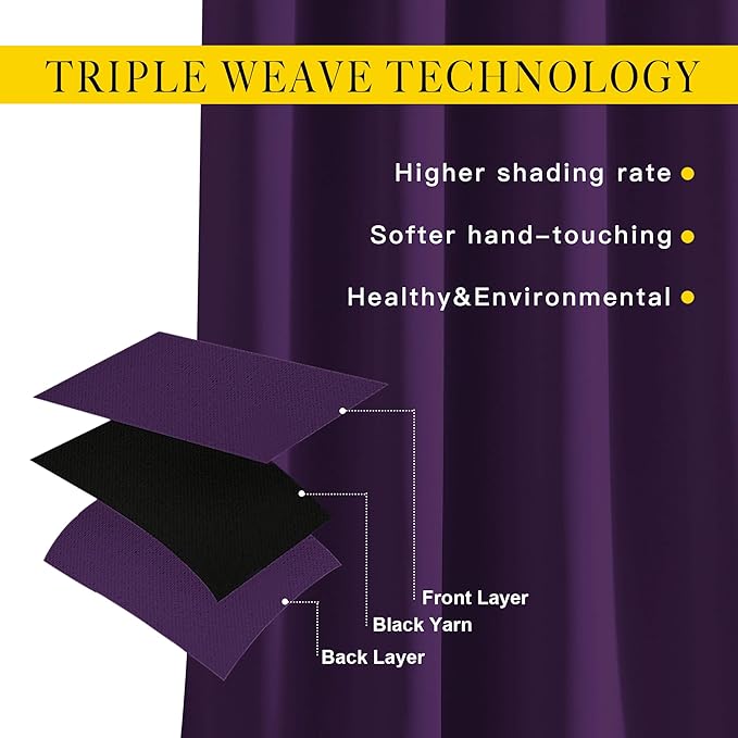 NICETOWN Royal Purple Room Darkening Draperies and Curtains - Home Fashion Energy Saving Grommet Top Room Darkening Drape Panels for Bedroom (Set of 2, 46 by 90 Inch, Royal Purple)