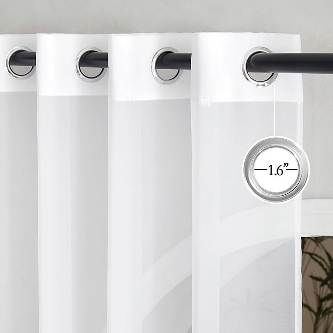 NICETOWN Bedroom Sheer Curtains 54 inch Length - Grommet Top Voile Textured Window Curtains Light and Airy Drapes for Cafe/Loft/Nursery (W54 x L54, 1 Pair, White)