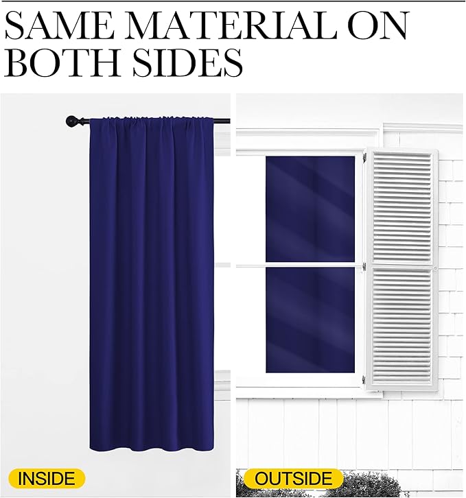 NICETOWN Window Curtains for Bedroom, Navy Blue, 2 Panels, W42 x L48 -Inch, Home Decoration Thermal Insulated Rod Pocket Blackout Blinds & Drapes for Small Windows