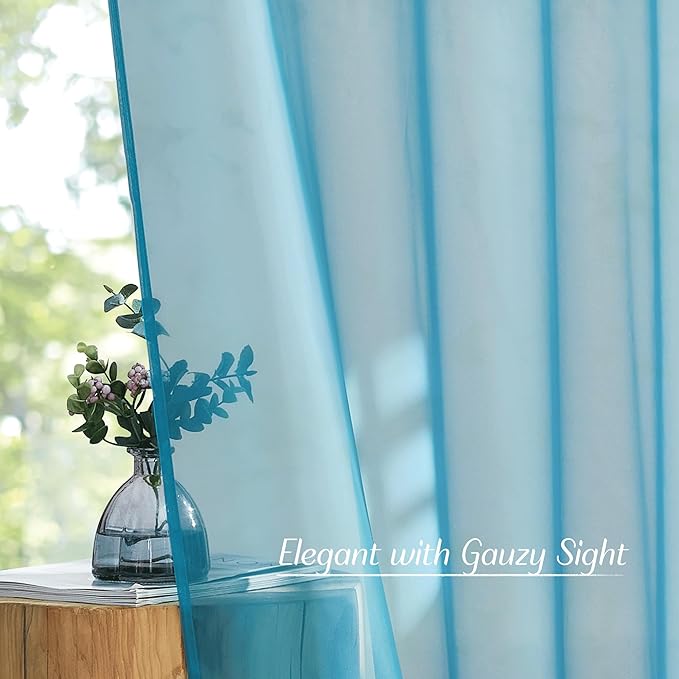 NICETOWN Bedroom Curtains for Windows 84 inch Length, Grommet Casual Voile Sheer with Light Filtering Drapes Airy & Elegant for Nursery/Living Room, Teal, Set of 2, W54 x L84