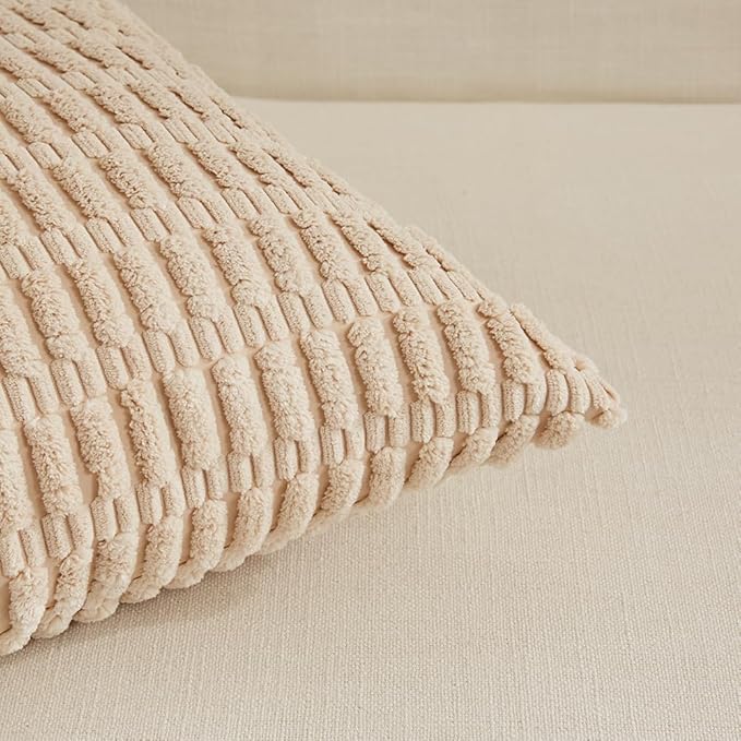 Fancy Homi 4 Packs Neutral Boho Long Lumbar Decorative Throw Pillow Covers 16x32 Inch for Couch Sofa, Rustic Farmhouse Boho Neutral Home Decor, Soft Plush Striped Corduroy Square Cushion Case 40x80 cm