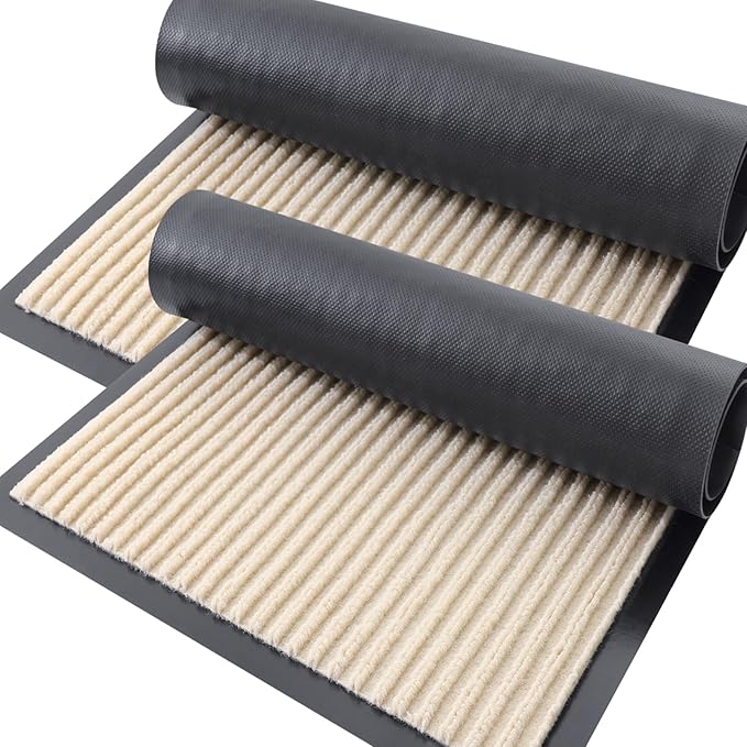 OLANLY Front Door Mat Indoor Outdoor Entrance, 2-Pack 47 x 23 Inch, Waterproof Heavy Duty Doormat, Fade Resistant, Low Profile, Easy Clean Patio Porch Welcome Floor Mats for Entry, Beige