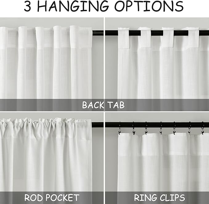 Extra Wide 100 Inch Linen Curtains for Living Room Divider Light Filtering Semi Sheer Back Tab Patio Curtains for Sliding Door Off White Coastal Decor Sunroom Floor to Ceiling Window Curtain 100x84